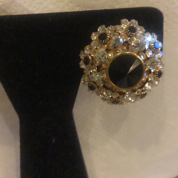 Stunning Jet Black & Crystal Dramatic Button Earrings-Clip On-Boutique - Picture 4 of 8